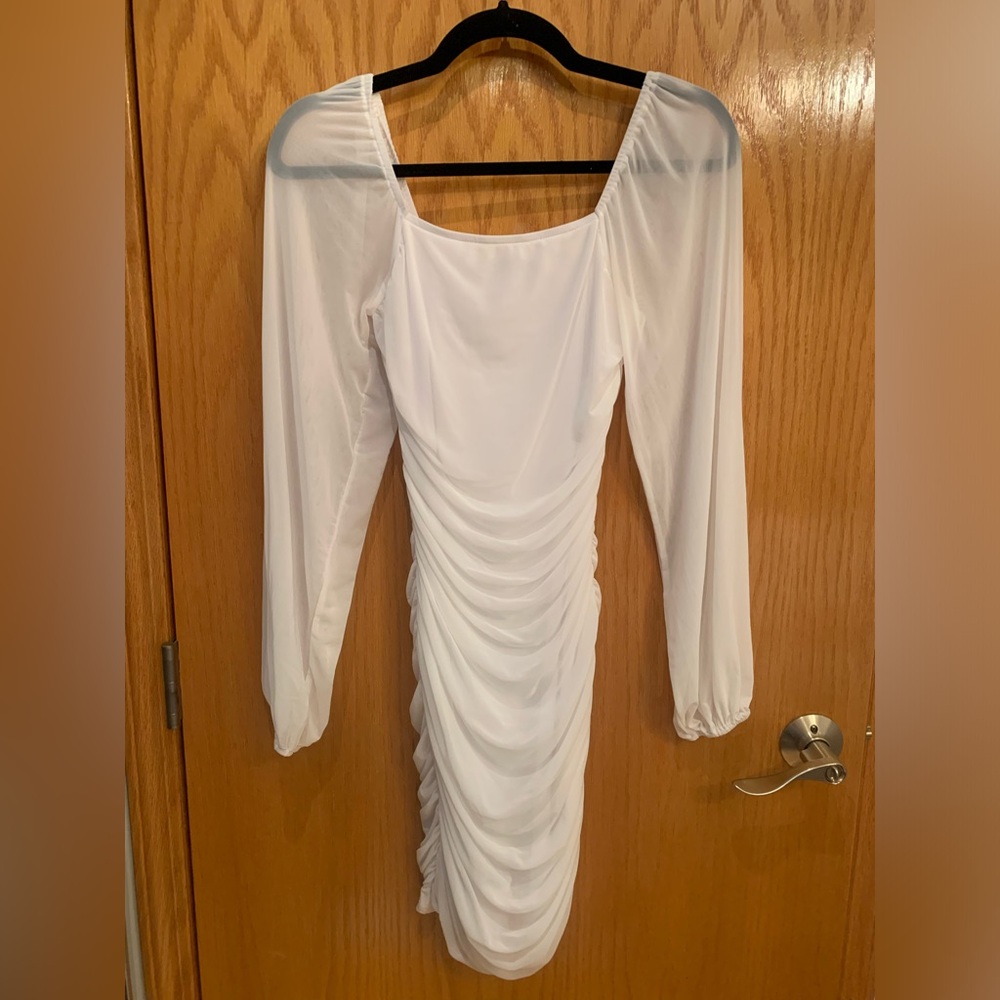 White Ruched Bodycon Dress - Picture 2 of 3
